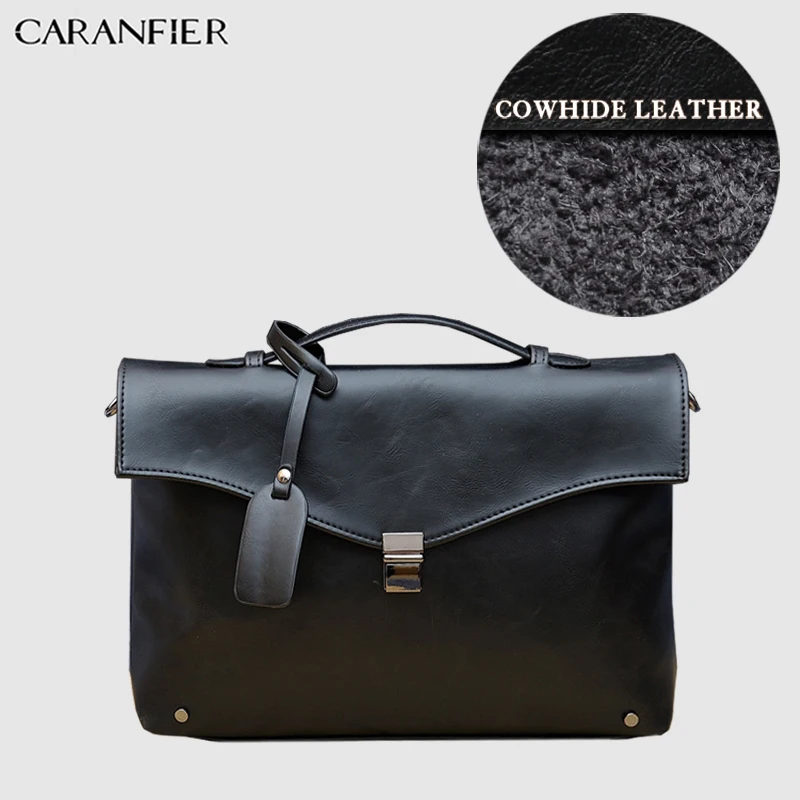

CARANFIER Mens Briefcase PU Leather Handbags Business 14 Inches Laptop Single Solid Color Shoulder Crossbody Bags Messenger Bags