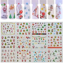 FWC наклейки для ногтей, новогодний слайдер, тату, 12 листов, Рождественская водная наклейка, Санта-Клаус, снеговик, полное покрытие, дизайнерские наклейки