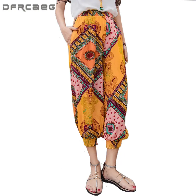 Beach Boho Ethnic Trousers Woman 2018 Summer Fashion Yellow Vintage