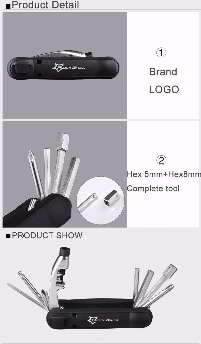 24Multi-function ROCKBROS 12 in 1 Bicycle Pocket Repair Tools Set Folding Mini Cycling Bike Maintaining Tools Chain Hook Hex Key