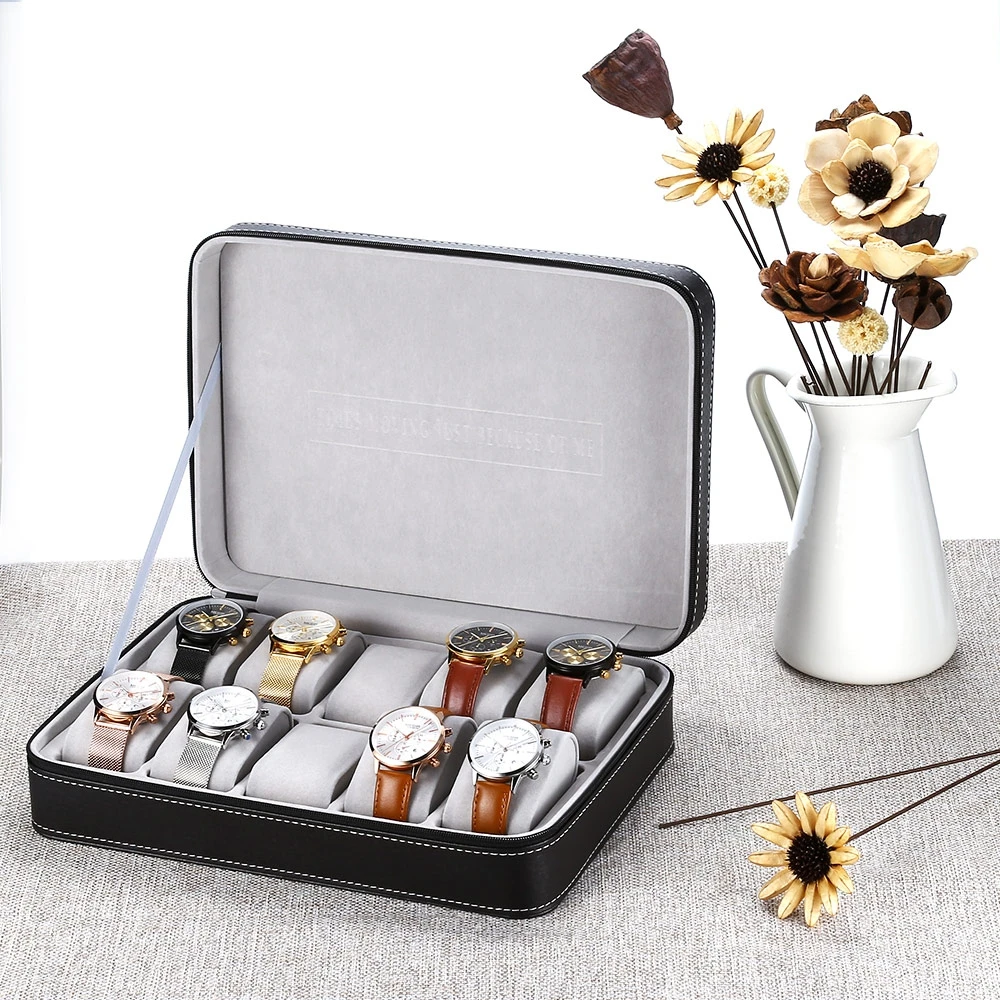 Special For Travel Sport Protect 10 Grids Mixed Grids PU Leather Wristwatch Box CaseZipper Travel Watch Jewelry Storage Bag Box 