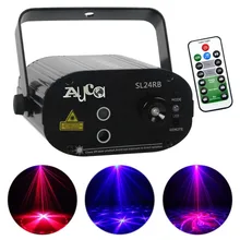 Mini Remote Sound RG 24 Patterns Laser Lights Projector Lamp 3W Blue LED Mixing Effect DJ KTV Home Party Stage Lighting SL24RB