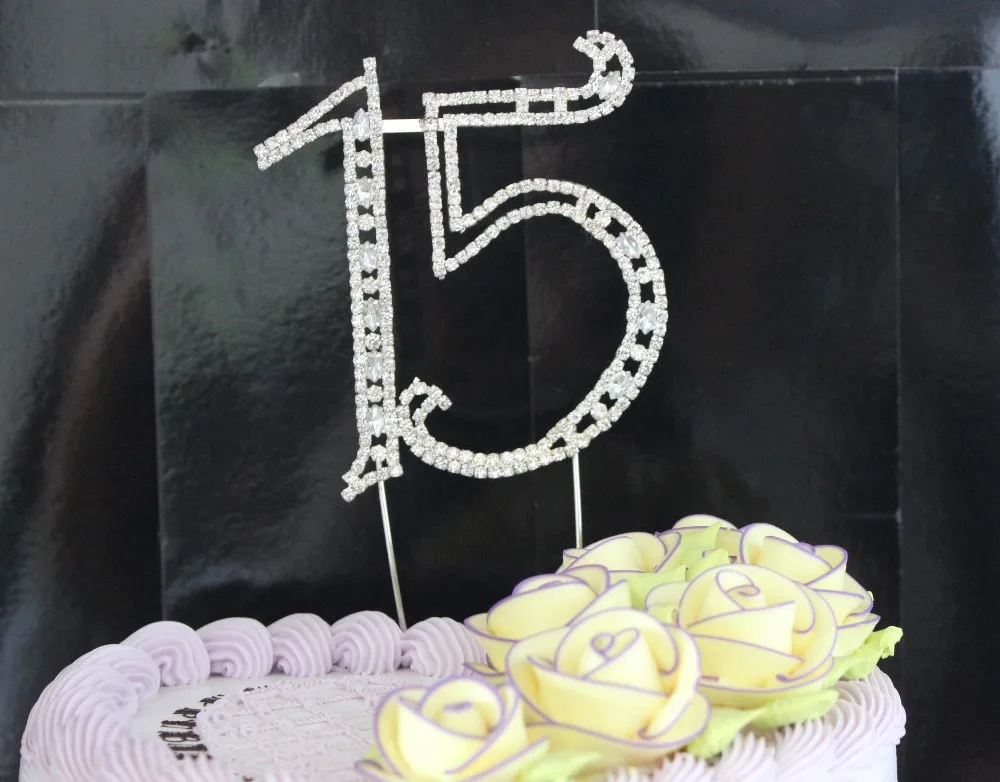 ZMASEY 1 шт. большой посеребренный номер 15 Стразы Топпер для торта для украшения дня рождения DIY Ручная работа