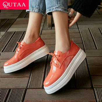 

QUTAA 2019 Women Shoes Platform Cow Suede All Match Lace Up Platform Wedges Heel Spring/autumn Fashion Women Pumps Size 34-40