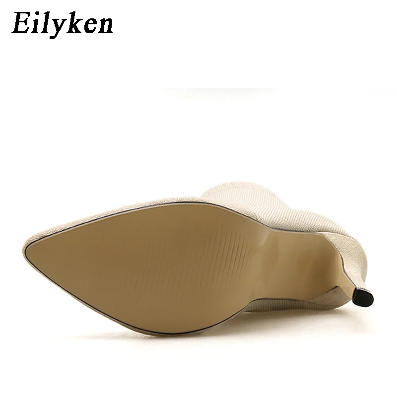 Eilyken/эластичные вязаные сапоги-носки женские ботильоны пикантные вечерние сапоги с острым носком на высоком каблуке абрикосовый, черный цвет, размеры 35-40