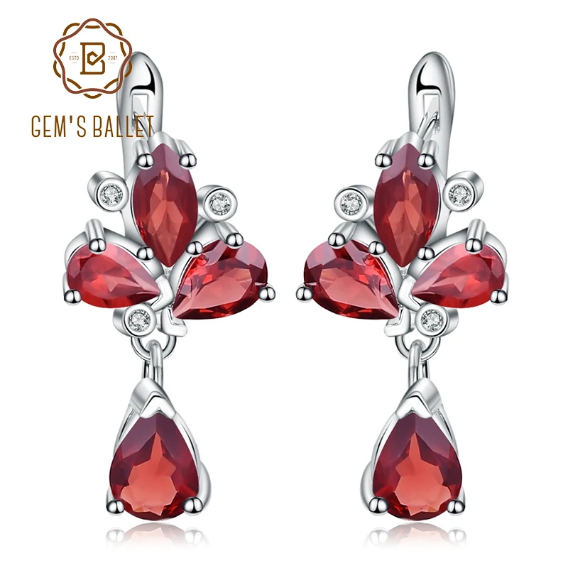 

GEM'S BALLET 6.84Ct Natural Red Garnet Flower Earrings 925 Sterling Silver Gemstone Drop Earrings For Women Fine Jewelry