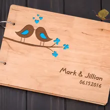 Индивидуальные имена Дата влюбленными птицами на дереве Свадебная Гостевая альбом гравировкой деревянные гостевые Приём вечерние украшения