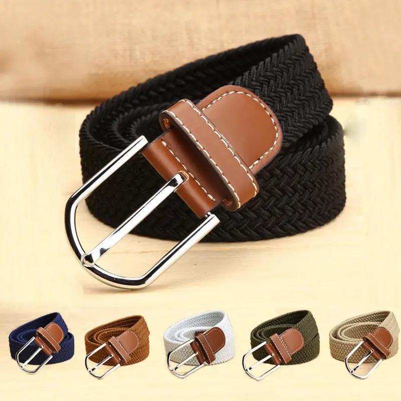 2018 New Mens Casual Belt Canvas Elastic Buckle Waist Strap Rugged