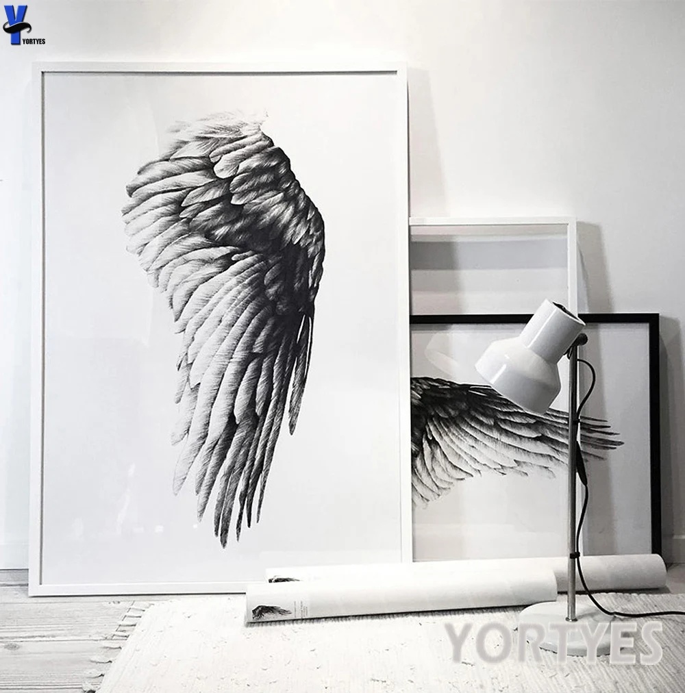 

Nordic Style black and white wing Canvas Art Print Painting Poster, picture Wall Pictures for rome Home Decoration, Wall Decor