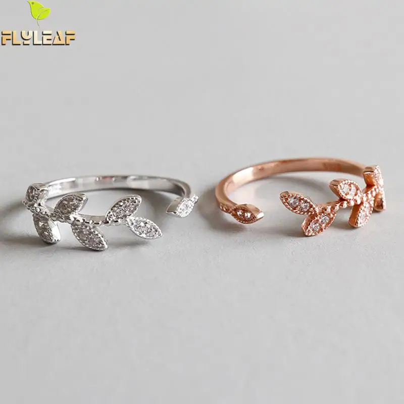 

Flyleaf Zircon Olive Branch Leaves Open Rings For Women High Quality 100% 925 Sterling Silver Lady Fashion Jewelry