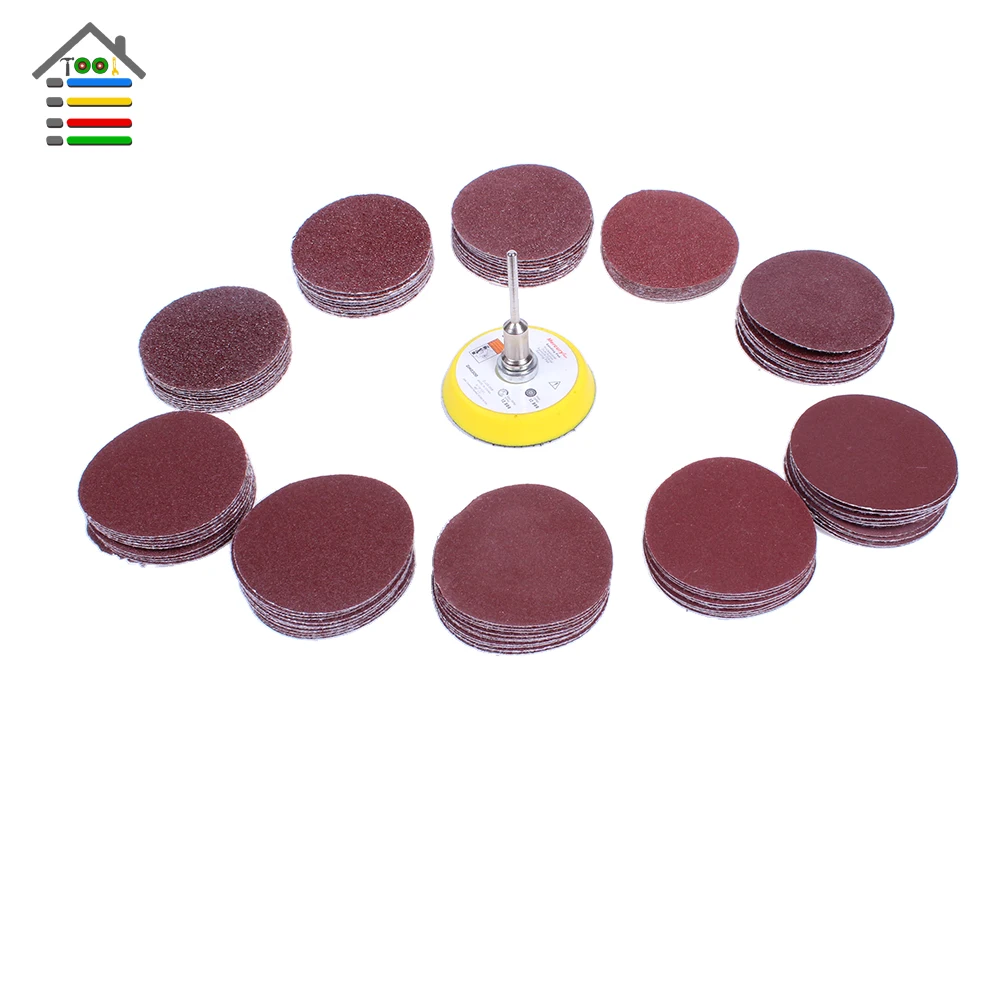 100pcs 50mm Sander Disc Sanding Sandpaper 40 400 Grit Paper + 1pc Pad
