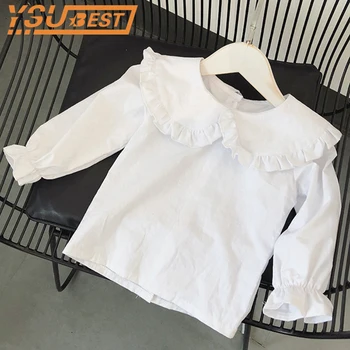 

Children Girl Top Blouse 2019 Spring Baby Girls White Shirts Pure White Lotus Leaf Edge Collar Base Shirt Girls School Blouses