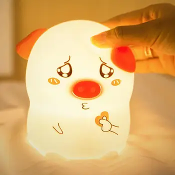 

LumiParty Cute Cartoon Pig Night Light 3 Modles Silicone Pat Sensing Night Lamo for Bedside Kids Sleeping Nursing Night Lamps
