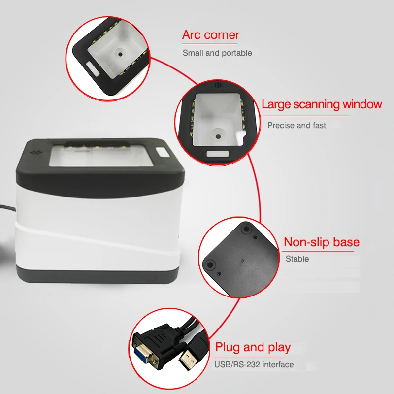 Изображение 2D сканер штрих-кода платформа 1D/2D/QR сканер штрих-кода телефон Автосканер ридер Презентация USB интерфейс для розничной торговли