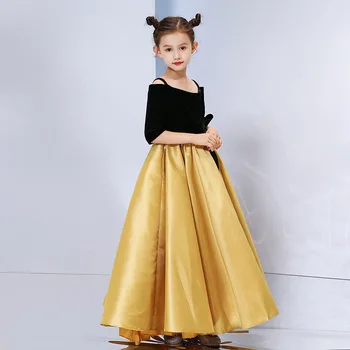 

Caustom made black and yellow ball gown dress children girls party dress