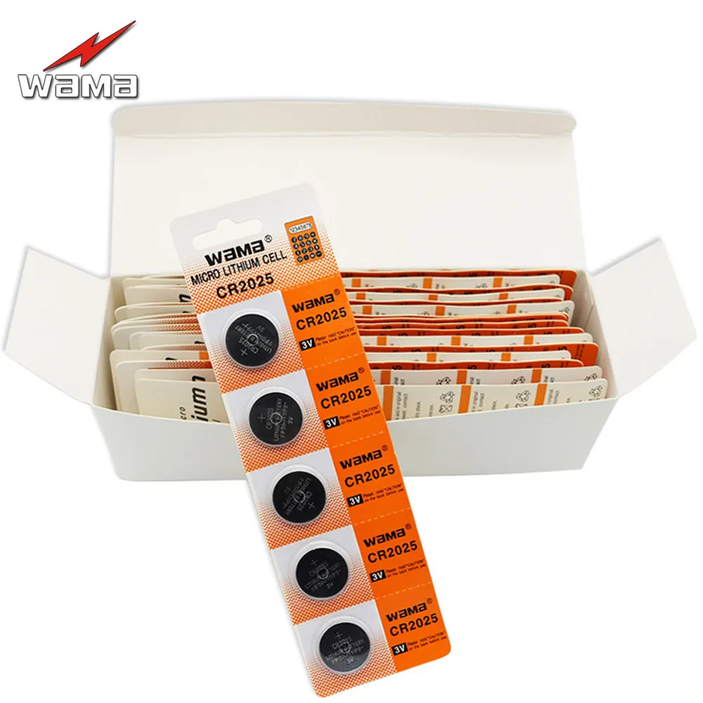

100 шт./лот Wama CR2025 литиевые 3 В батареи, Кнопочная батарея BR2025 2025 DL2025 ECR2025 KCR2025 LM2025, монетная батарея, автомобильный пульт дистанционного управления, новинка