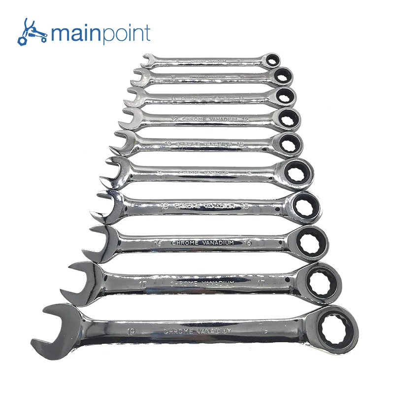 Mainpoint 7Pcs/10pcs Ratchet Wrenches Kit Double End 8~19mm Combination Cr-V Ratcheting Socket Spanner Wrench Hand Tools Sets