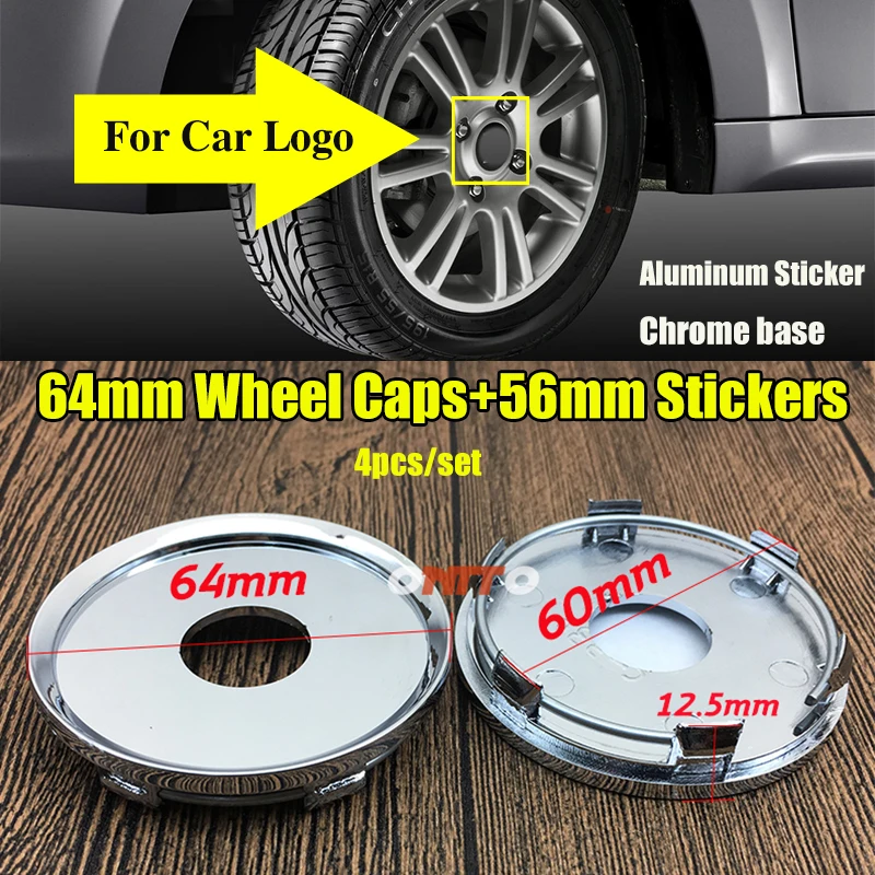 

Hot Chrome 4PCS 64mm 6.4cm Car Logo Emblem Wheel Rim Center Cap Covers For bmw porsche vw toyota seat volvo seat Car Styling