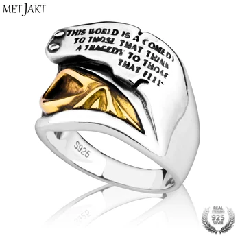 

MetJakt Pirates of The Caribbean Golden Skull Ring & Hand Carved Alphabet Ring Solid 925 Sterling Silver for Men Punk Jewelry