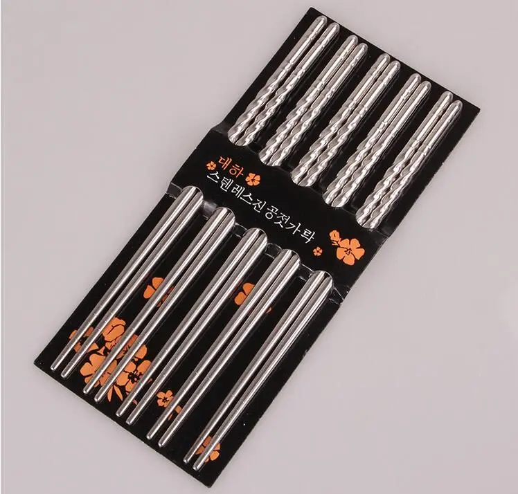 HIPENGYANBAIHU 5 Pairs Chinese Style Thread Stylish Non-Slip Design Stainless Steel Chop Sticks Chopsticks Environment Hollow 