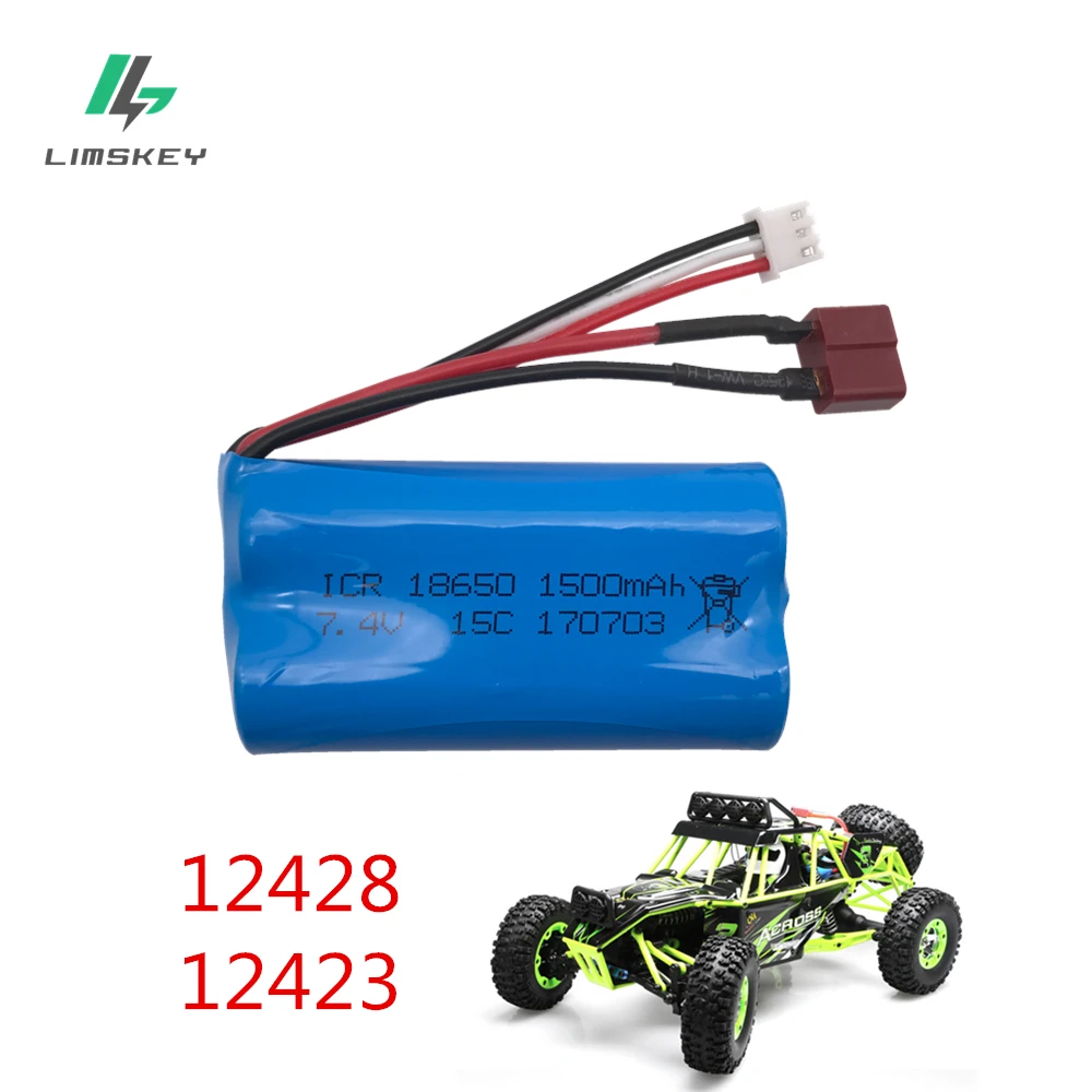 Limskey 7 4 V 1500mAh Батарея с Т образной вилкой для FEIYUE FY 03 Wltoys 12428 12423 RC автомобиль 18650