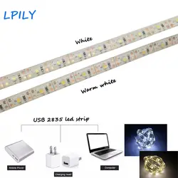 Lpily DC 5 В 1 м USB Светодиодные ленты свет Водонепроницаемый 3528 SMD IP65 RGB теплый белый/белый Гибкая ТВ фонового освещения полосы светодио дный