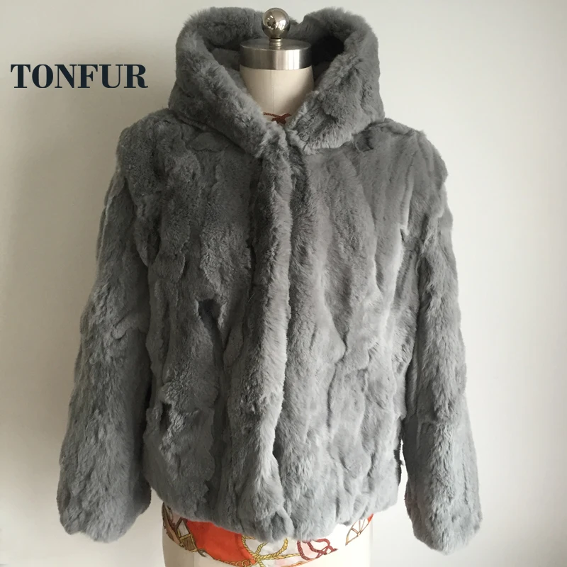 

Big Hood Real Rex Rabbit Fur Outwear Thick Warm Fur Coat Natural Wholesale Rex Rabbit Fur Jacket with hood Hot Sale WSR76