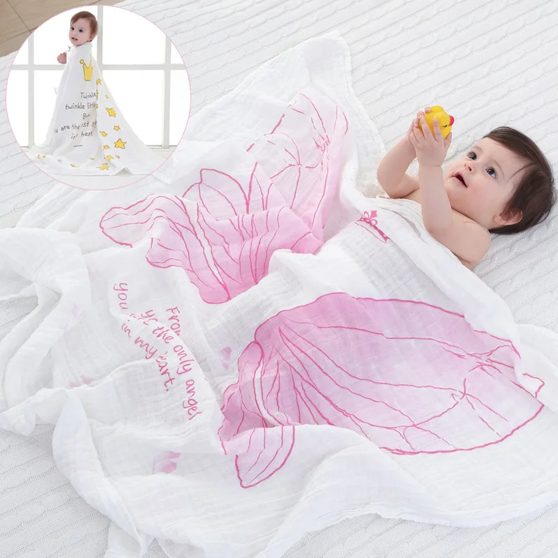 Muslin-Baby-Blanket-spring-and-summer-blanket-girls-Angel-Wings-muslin-cotton-infant-holds-blankets-blanket