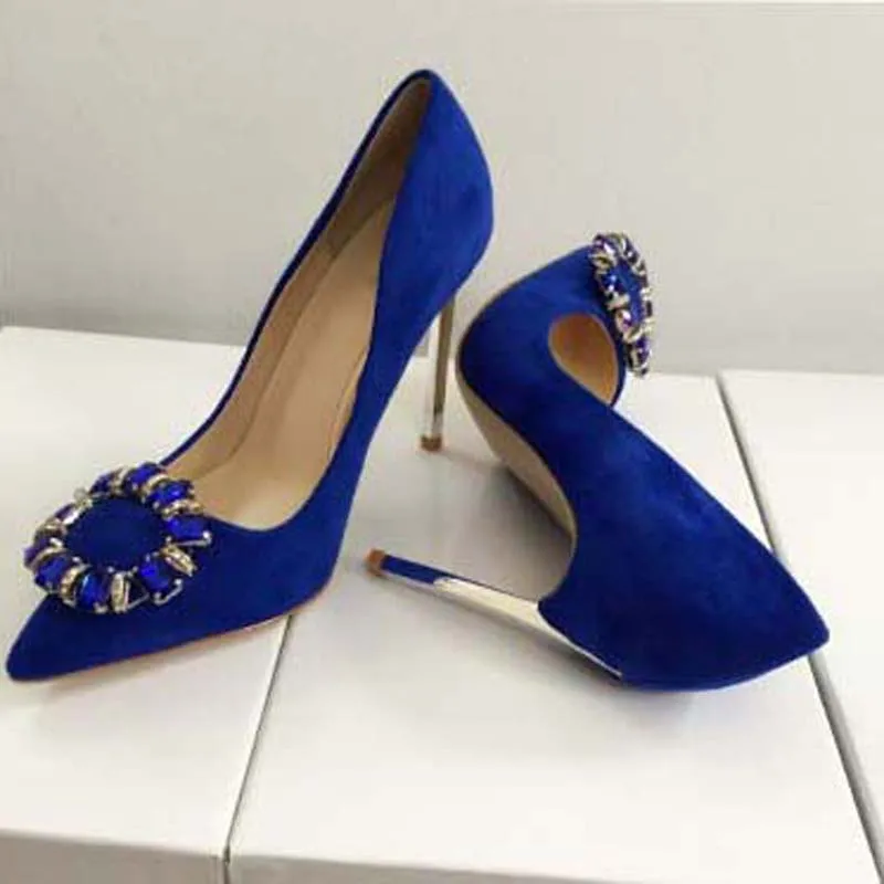

Sexy Ladies Square Gem Crystal Buckle Pointed Toe Pumps Rhinestone Pointed toe Metal High Heels Slip-on Bridal Wedding Shoes