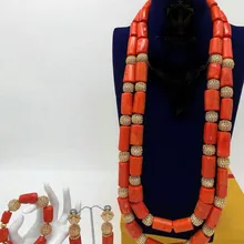 26 дюймов двойные слои коралловый нигерийский Свадебный комплект ювелирных изделий из бисера женский коралловый костюм ожерелье набор CNR892
