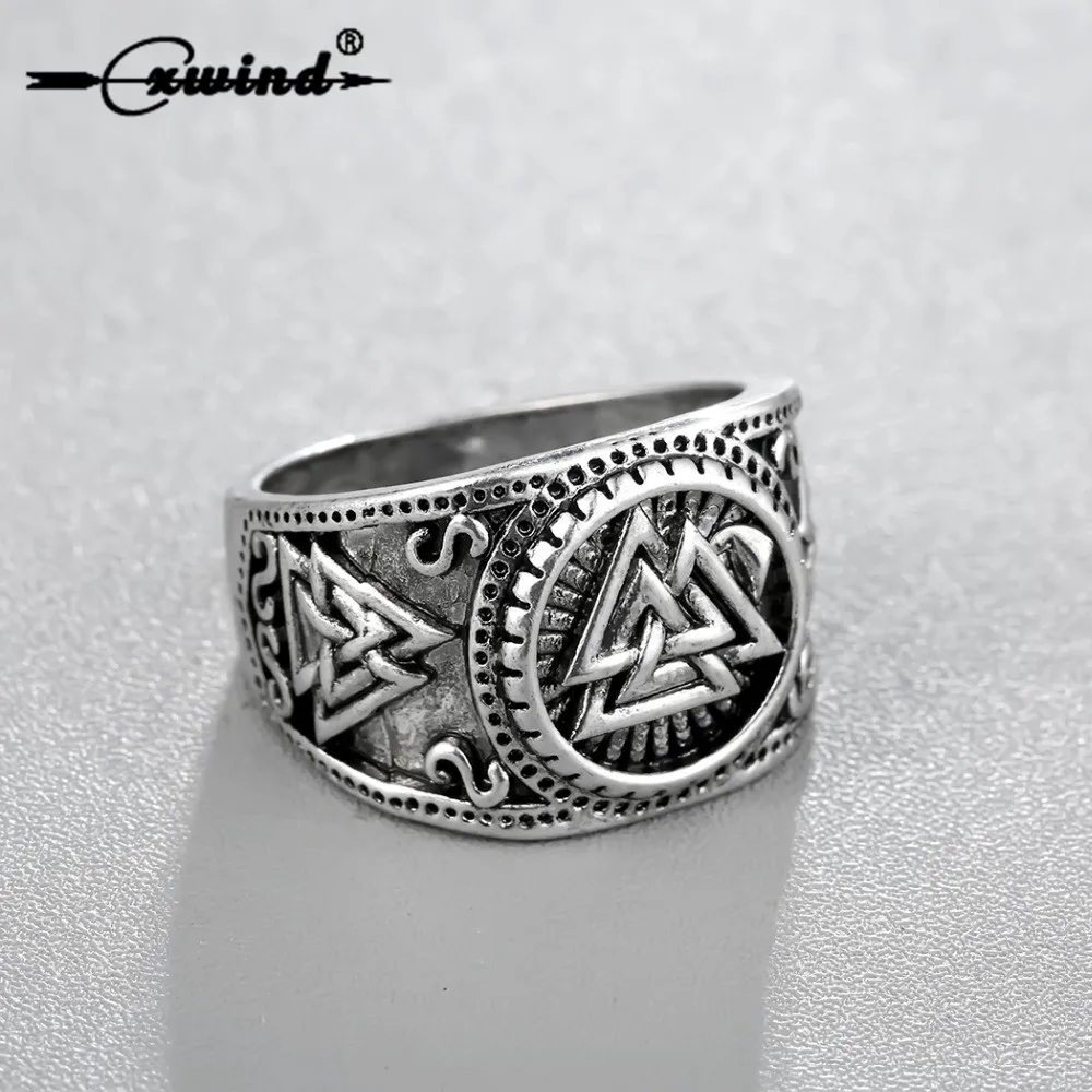 Cxwind Ретро Odin Символ Кольца Norse руны викингов кольца для мужчин Рунический Valknut
