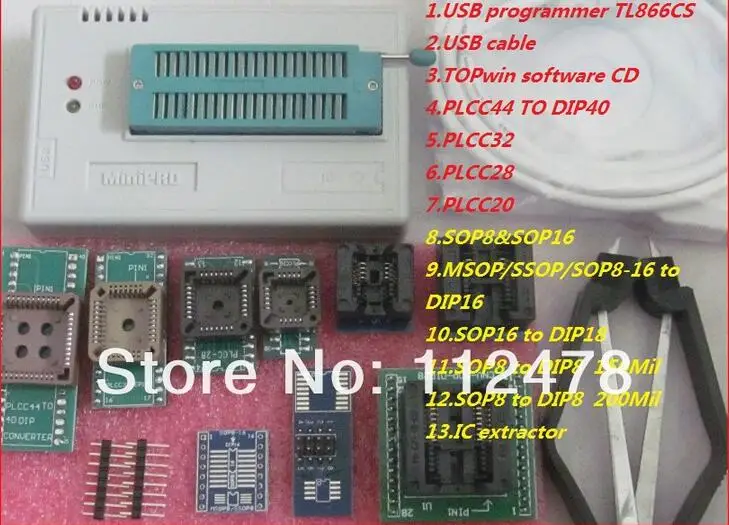 XGECU V9.00 MiniPro TL866II Plus TL866A Nand Flash 24 93 25 биос USB EEPRO AVR универсальный программатор+ 10 адаптеров