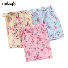 Свежий с цветочным принтом хлопковые Пижамные штаны весенне-летний свободный крой домашние брюки большие размеры lounge Штаны пижамные штаны женские Q472