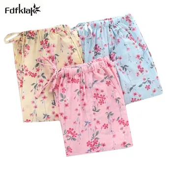 

Fresh floral printed cotton sleep pants spring summer loose home pant large size lounge pants pajama bottoms women Q472