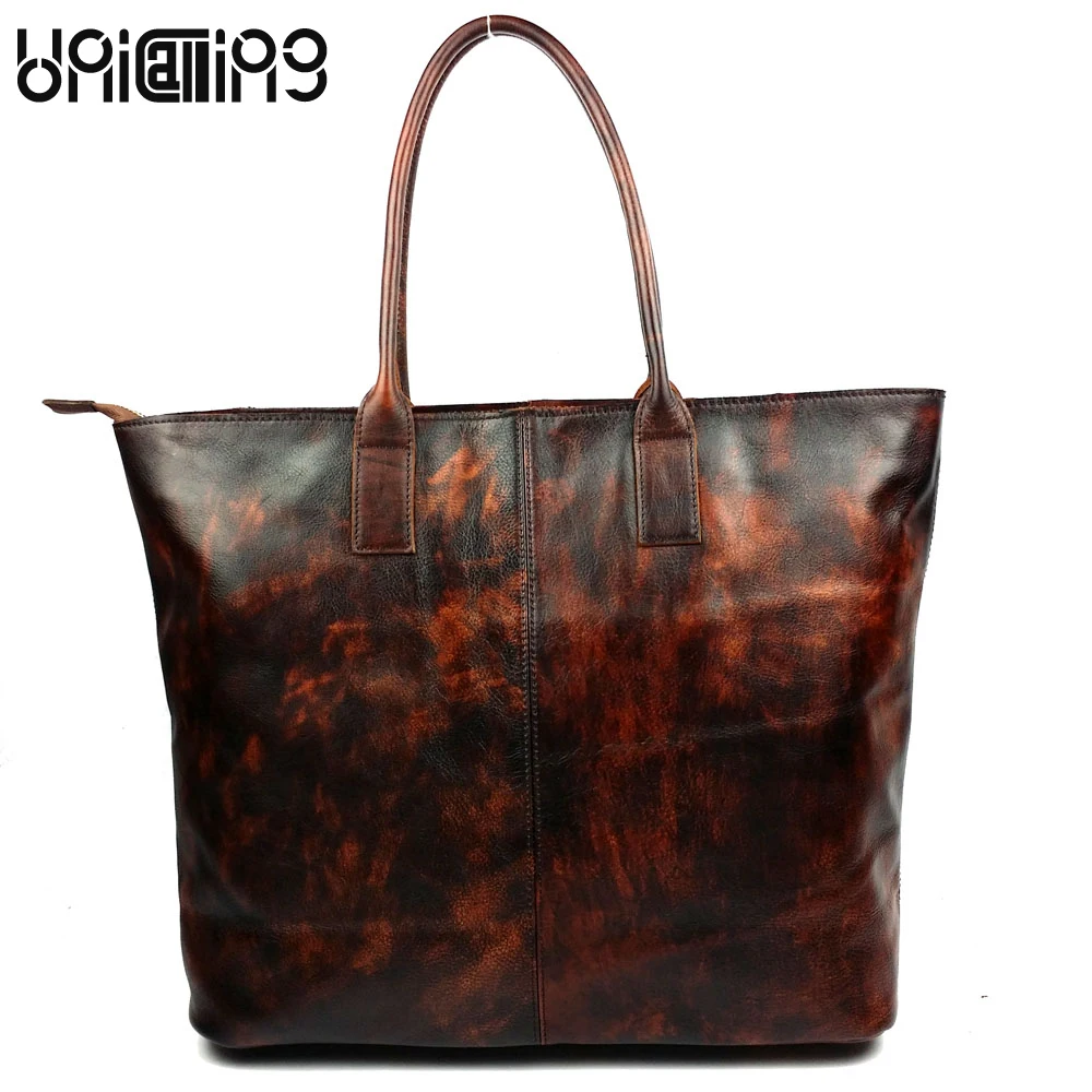 

European and American Style Genuine Leather women bag Color block zipper big bag Retro brand shoulder bags mini ladies handbags