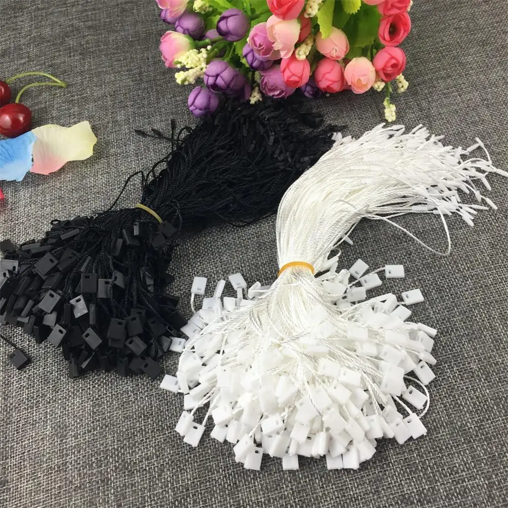 

1000pcs/pack Clothing Garment Tag Hang Tag String Lock Fastener Labeling Tagging Supplies Square End White Black Color