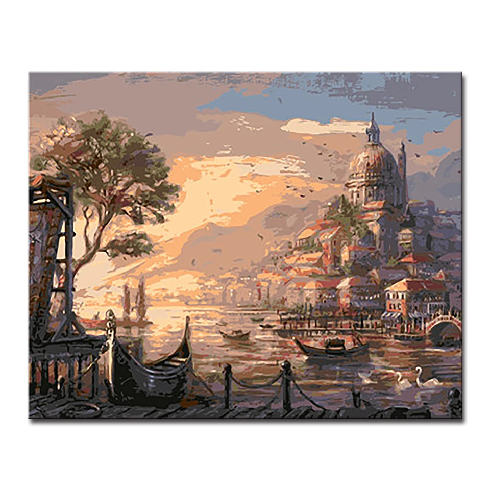 Sunset Venice Water Castle Pictures DIY Oil Painting By Numbers Wall Art Kits Coloring Hand Paint On Canvas Home Decor Framework