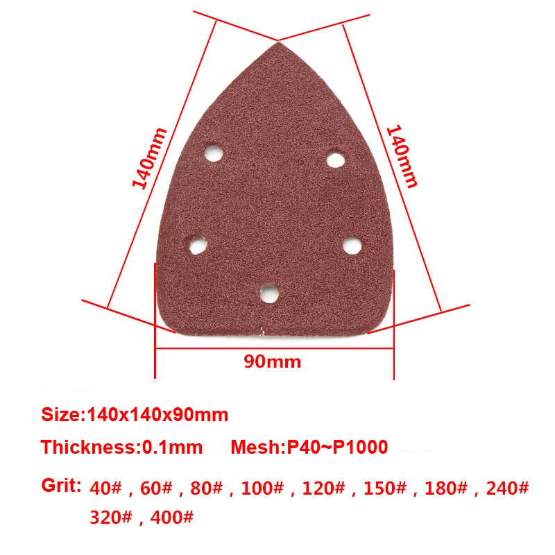 URANN 10 шт. 140X90 мм треугольная наждачная бумага пять отверстий диск песок листы Зернистость 40-400 крюк и петля шлифовальный диск Полировальный Инструмент