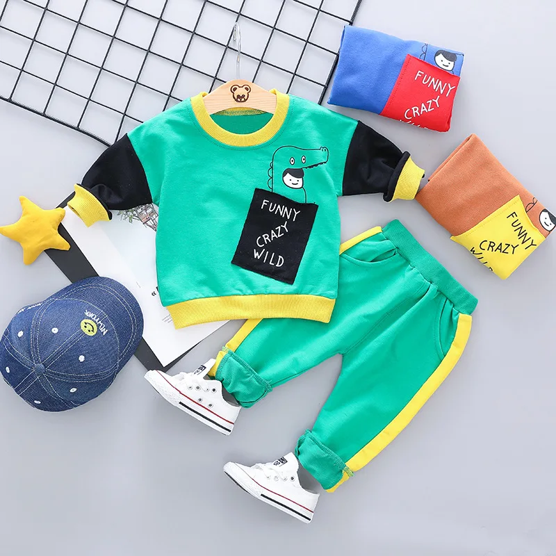 

2019 Children Clothing Suit Fashion Baby Girls Boys Cartoon Dinosaur Sweatshirt +Pants Twinset Suits Kids Casual Clothes Sets