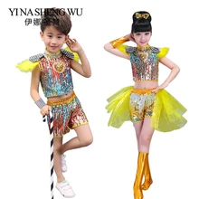 Jazz Dance Children Hip Hop Street Dance Sequins Performance Costumes Set Girls Boy Modern Costume Sequins Clothing