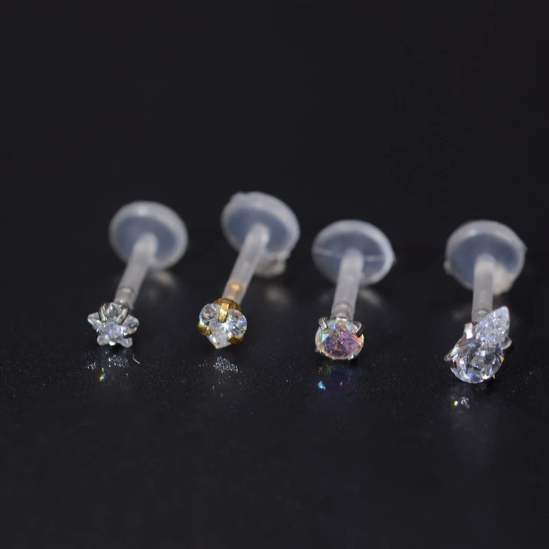 1 Pc Lip Labret Prong Piercing Setting Zircon Tragus Cartilage Flexible Bioplastic Labret Monroe Lip Ring Piercing Jewelry 16G - Image 3
