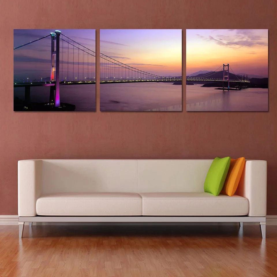 HD Printed Home Decor Poster Frame 3 Panel Riverside Dusk Sunset Scenery Modern Painting On Canvas Living Room Wall Art Picture