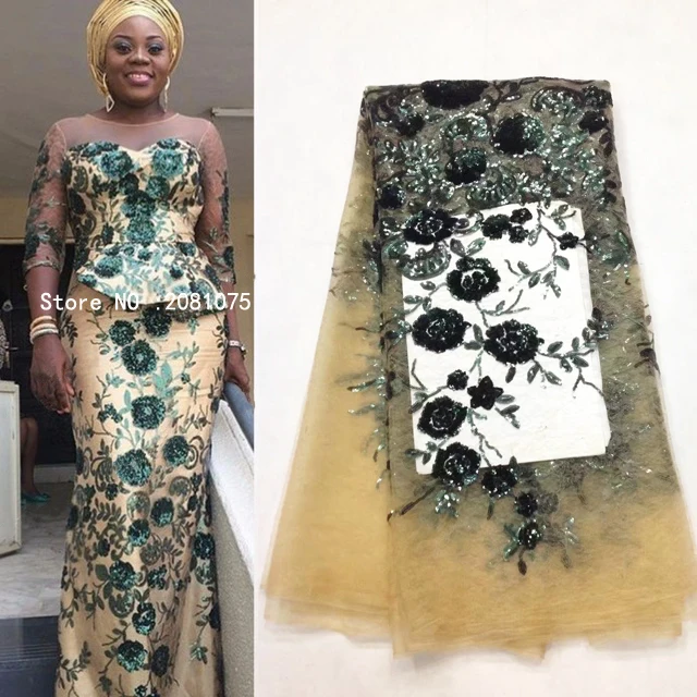 

2019 Latest French Nigerian Laces Fabrics High Quality Tulle African Laces Fabric Wedding African French Sequins Lace