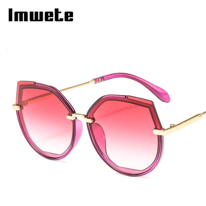 Imwete, женские солнцезащитные очки с морскими линзами, женские модные солнцезащитные очки с большой металлической оправой, фирменный дизайн, UV400 - Цвет линз: Красный