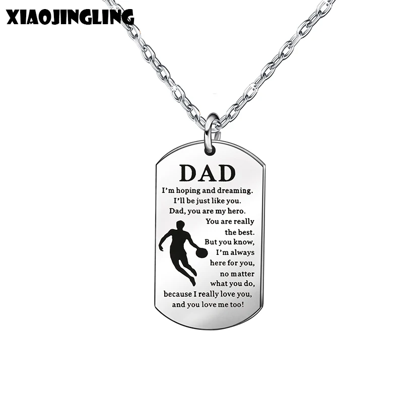 

XIAOJINGLING 60+5cm Stainless Steel Dog Tag Necklaces Dad I Love Lettering Necklace & Pendant Trendy Long Necklace For Father