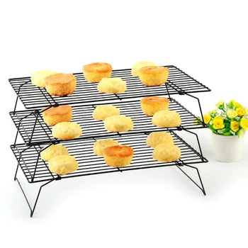 

High Carbon Steel 3 Layer Foldable Kitchen Baking Tool Cooling Rack Drying Stand Cookies Biscuits Cakes Bread Cool Holder