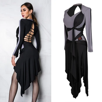 

Latin Dance Dress Long Sleeve Sexy Backless Rumba Cha Cha Samba Dresses Women Competition Performance Dancewear Adults DN3242