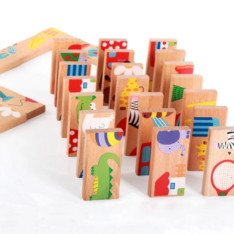 

New Children's Learning Wooden Toys 28 Pieces Cartton Animal Car Flowers Wood Blocks Baby Kids Education Wooden Building Block