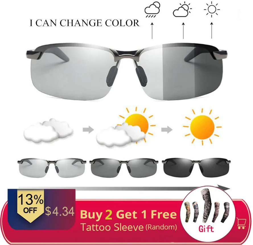 Al Mg Alloy Photochromic Sunglasses Men Polarized Chameleon Glasses