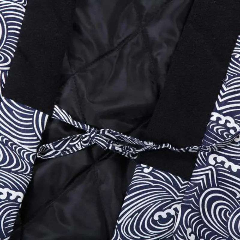 Осенне-зимнее мужское кимоно Haori, толстая теплая хлопковая стеганая куртка, Повседневная Домашняя одежда, мужское однотонное Свободное пальто, один размер